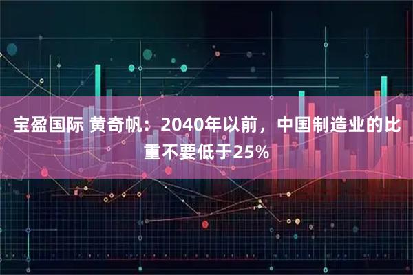 宝盈国际 黄奇帆：2040年以前，中国制造业的比重不要低于25%