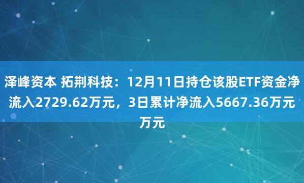 泽峰资本 拓荆科技：12月11日持仓该股ETF资金净流入2729.62万元，3日累计净流入5667.36万元